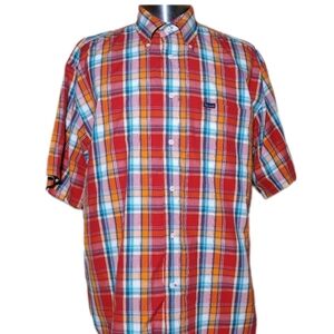 Faconnable Short Sleeve Festive Button Down Orange Red Sz XL